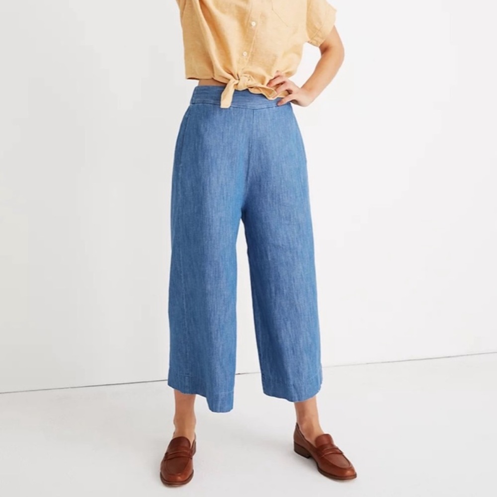 Madewell (Women's) | Huston Cropped Wide-Leg Pull-On Pants in Chambray